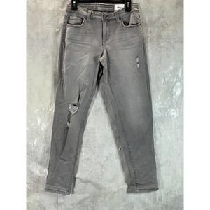 INC International Concepts Women's Grey Mid-Rise Ripped Straight-Leg Jean SZ6/28